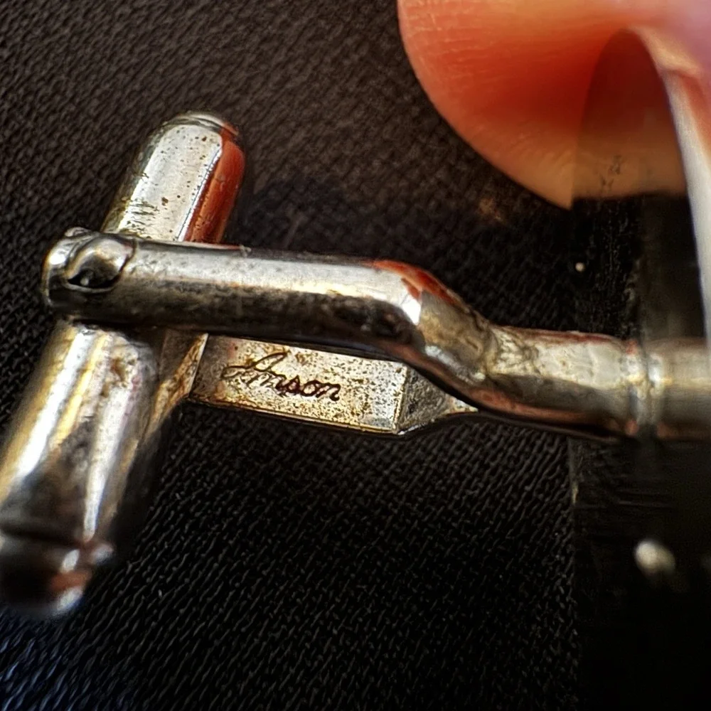 VTG Anson Cufflinks And‎ Tie Tack Sterling Silver And Diamond Cross Oval Shape
